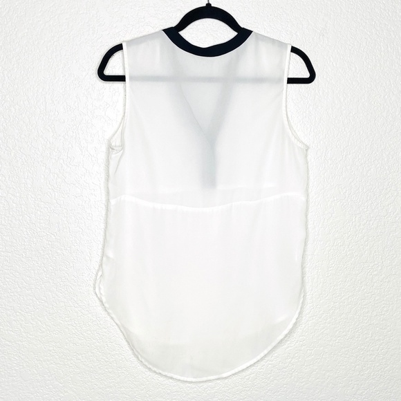 1. STATE White Sheer Sleeveless Blouse Top Black Collar V-Neck Detail Size Small - Picture 2 of 6